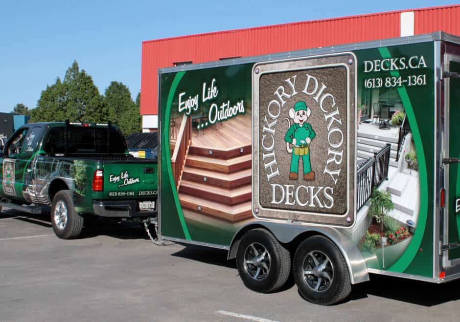 hickory dickory decks branding on truck and trailer
