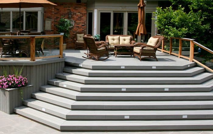 composite deck with wide multi-directional stairs