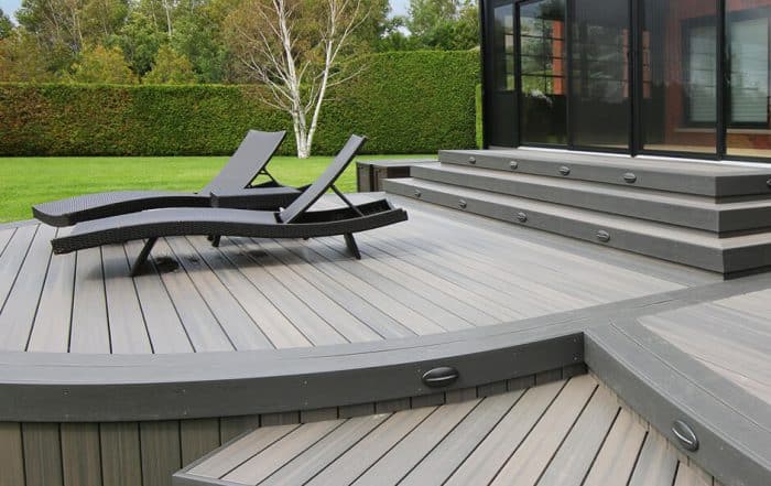 recliners on modern low maintenance deck with steps