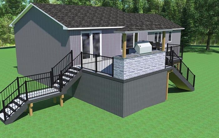 3d rendering of a deck and stairs